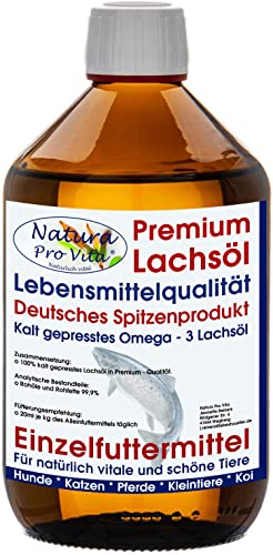 Lachsöl Koi Störe Teichfische kaltgepresst Lebensmittelqualität Omega 3 Öl Koi Futter Zusatz Energie Immunkraft für Koi Fische Frühjahr Herbst 1L Glasflasche