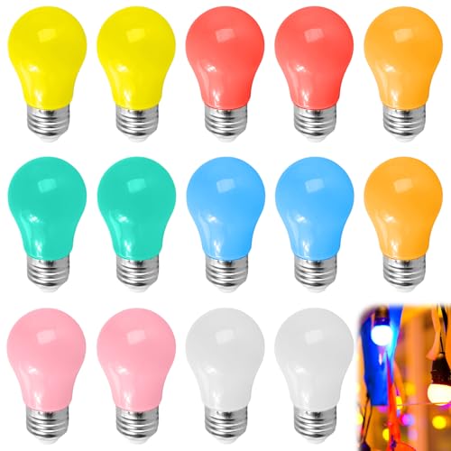 14er Pack LED Bunte Glühbirnen E27 3W Farbige Glühbirnen E27 Outdoor Farbig Leuchtmittel E27 Bunte Glühbirnen außen LED Beleuchtung Glühbirne Gemischte Farben für Lichterkette Weihnachten Party