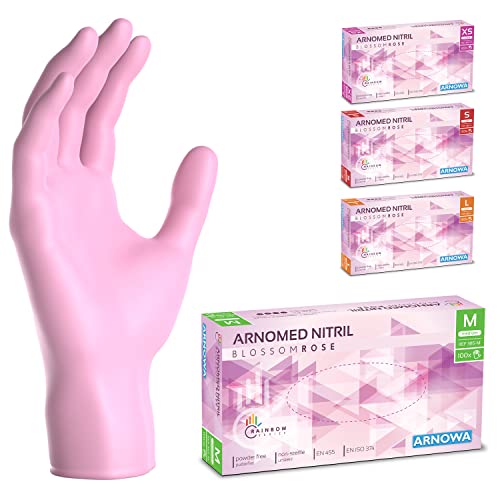 ARNOMED Einweghandschuhe Pink 100 Stück Box Nitrilhandschuhe M Einmalhandschuhe puderfrei latexfreie Gummihandschuhe Einweghandschuhe in XS S M L verfügbar