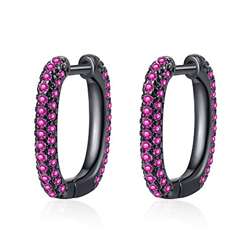 Canarea 1 Paar Damen ohrringe creolen silber 925 Glitzer Zirkonia Rosa strass Ohranhänger einfache U-Form Edel Hoop Mode Ohrstecker Schwarz