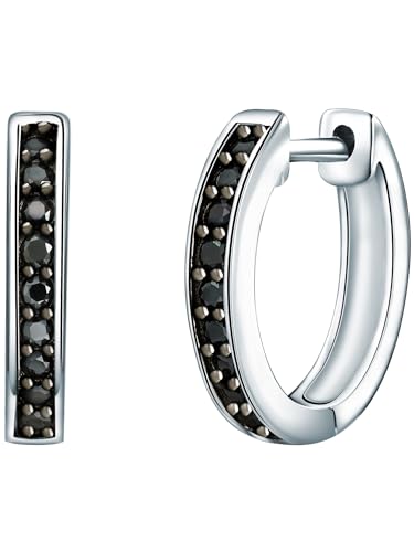 Rafaela Donata Damen Creolen aus 925 - Sterling Silber mit Zirkonia schwarz - Klappcreolen Silbercreolen mit farbigen Steinen klassisch