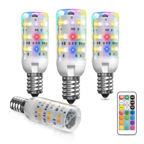 BrightWish 4er-Pack 2W E14 RGBW LED Glühbirne mit Fernbedienung Dimmbar Farbwechsel Warmweiß 3000K 12 RGB Farben für Wohnzimmer Party Bar Hochzeit