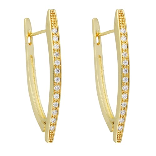 LÖB 750er 18 Karat Gold vergoldet Creolen Zirkonia Glitzer Steine Weiß Tropfen Oval Damen Goldene Ohrringe Hängend Strass Tropfenform Braut Brautschmuck