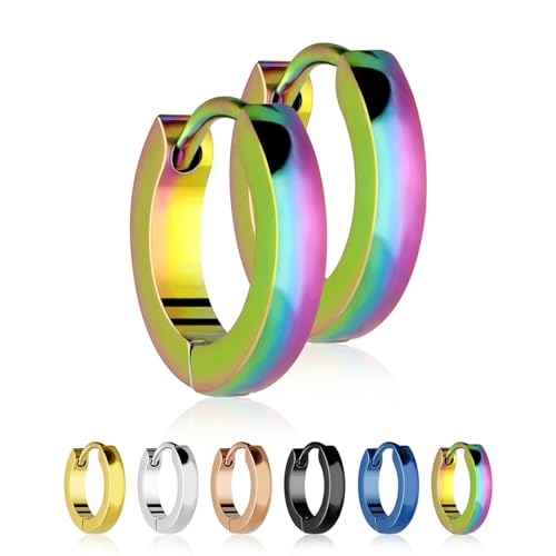 Treuheld Schmale aus medizinischem 2 5mmx 12mm Bunt Regenbogen Klappcreolen für und