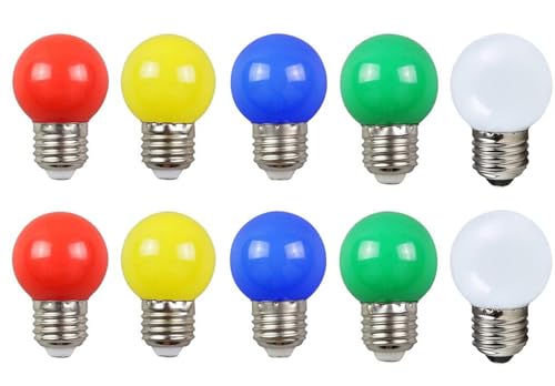 Aiwerttes E27 LED Glühbirne farbige Glühbirne 2W G45 LED Golf Ball Glühbirne 20W Glühlampe Äquivalent AC220-240V Edison Schraube Glühbirne nicht dimmbar 10 stücks Rot Gelb Grün Blau Warmweiß