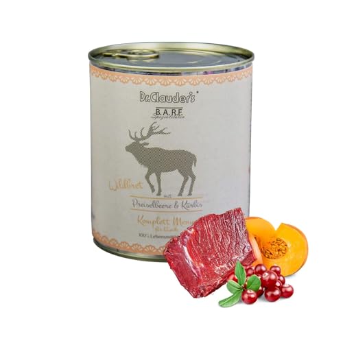 DR.CLAUDER S - B.A.R.F. Komplett Menue Wildbret Fleischeintopf mit 100% Muskelfleisch Innereien und Gemüse für ausgewachsene Hunde. Alleinfutter in der Dose 6X 800g Wild