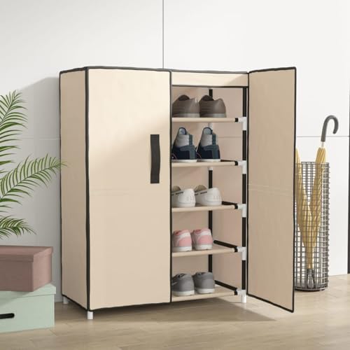 Gecheer Schuhschrank Creme 60x28x90 cm Stoff Schuhregal Organizer Schuhschrank für Flur Wohnzimmermöbel Diele Flur Treppenhaus337263