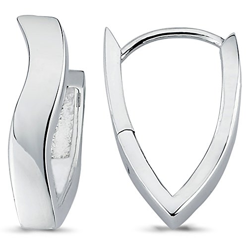Vinani Damen Ohrringe 925 Silber - Klapp Creolen Ohrring Set für Frauen V-Form mittel geschwungen glänzend aus rhodiniertem 925 Sterling Silber 2CKC