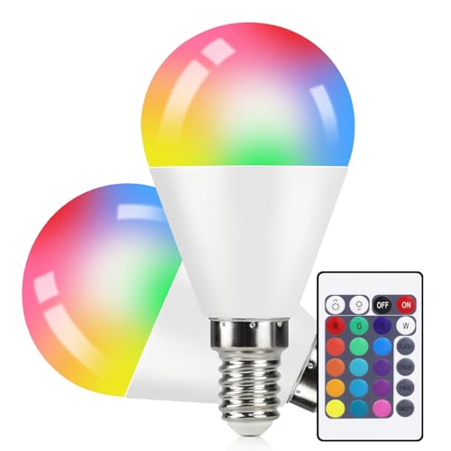 Kowanie Led Farbwechsel E14 Lampe RGB Light Bulb Warmweiß 4W mit Fernbedienung Dimmbar Bunt Bulb 16 Farbe 4 Dynamic Modes Enegiesparende 2er Pack