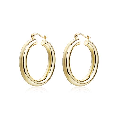 ALEXCRAFT Gold Creolen Ohrringe Ovale Damen 925er Sterlingsilber Ohrringe 14 Karat vergoldet große Creolen Ohrringe leichte hypoallergene Gold Creolen für Damen