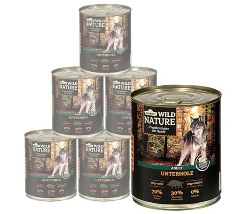  Wild Hundefutter Unterholz Nassfutter getreidefrei zuckerfrei für ausgewachsene Hunde Wildschwein 6x 800g Dose 4.8