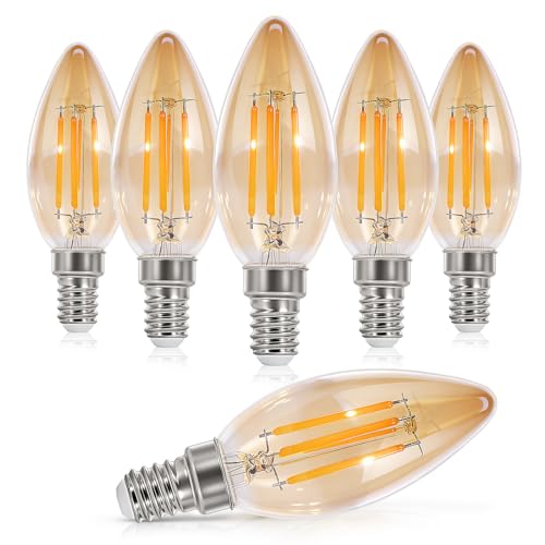 Dehobo E14 LED Vintage Glühbirne 4W Warmweiß 2700K LED Filament Ersetzt 40W Glühlampe Bernstein Glas Birne 380LM Kerzenform-Nicht Dimmbar Nostalgische Deko für Zuhause Caf Bar