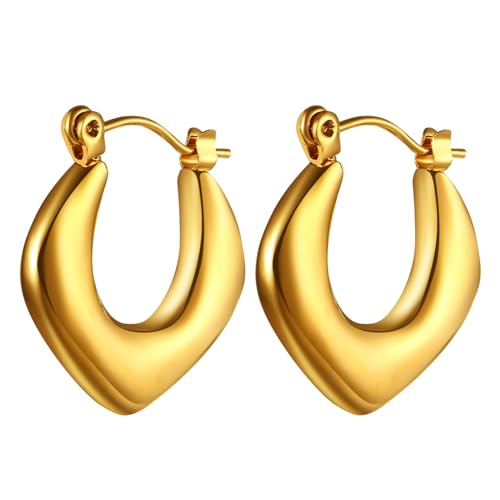 JewelryWe Ohrringe Damen Herz Creolen Gold Chunky Dreieck Edelstahl Geometrisch Klein Creolen Huggie Ohrringe Klobig Dick Leicht Hypoallergen Ohrstecker Geschenk für Frau Mädchen
