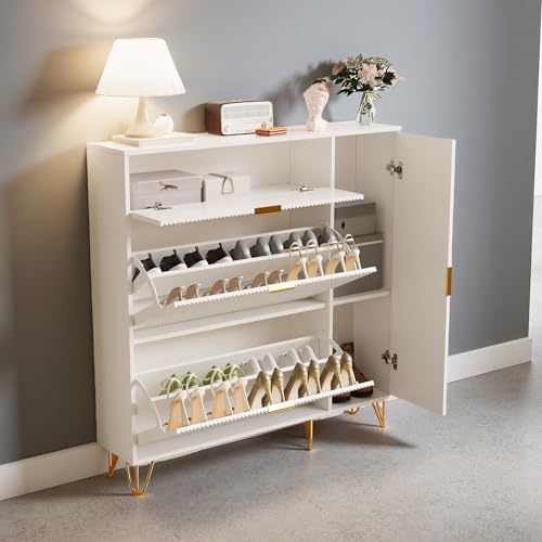 Shoe Stora Schrank für Eingangsbereich 3 türig für 15 25 Paar stilvolles Schuhregal Einstiegsfell Maße 110 x 24 x 120 cm platzsparendes Design