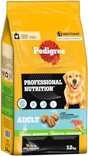 Pedigree Professional Nutrition Adult Hunde Trockenfutter für ausgewachsene Hunde mit Rind und Gemüse 12kg