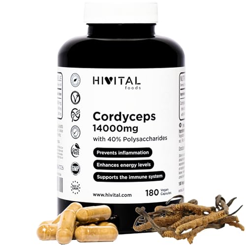 Cordyceps 14000 mg 180 vegane Kapseln für 3 Monate Cordyceps Sinensis CS-4 mit 40% Polysacchariden. Natürlicher Extrakt aus Cordyceps Pilz zur Verbesserung der Energie und Verringerung von Müdigkeit