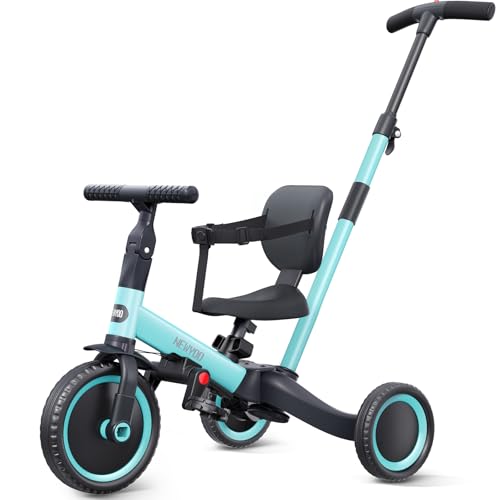 newyoo Dreiräder für 1 3 Jährige Kleinkind Fahrrad für Jungen Mädchen Kleinkind Dreirad mit Eltern Schiebegriff Trike mit Rückenlehne Sicherheitsgurt Blau TR007