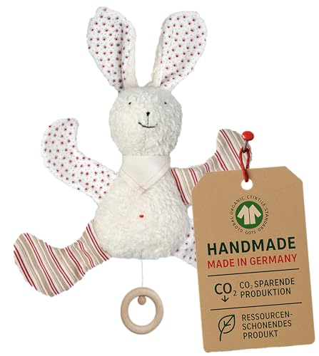 Efie Bio-Spieluhr Hase mit Halstuch - handgefertigt in Deutschland 100 % Baumwolle kbA Füllung Schurwolle kbT - GOTS-zertifiziert - nachhaltig - Melodie Schuberts Wiegenlied
