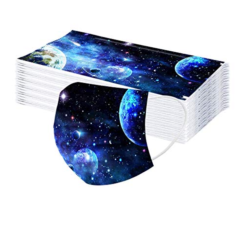 Lulupi 10 50 Stück Mundschutz Erwachsene Einweg 3-lagig Mund und Nasenschutz Bunt Druck Multifunktionstuch Tücher Atmungsaktiv Mundbedeckung Universum Planet Motiv Bandana Halstuch Herren Damen