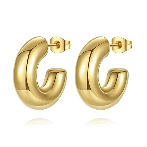YeGieonr Chunky Gold Ohrringe für Damen Leichte Edelstahl Hohle Offene Creolen mit 18K Echtem Vergoldete Hypoallergen Modeschmuckgeschenke für Frauen und Mädchen