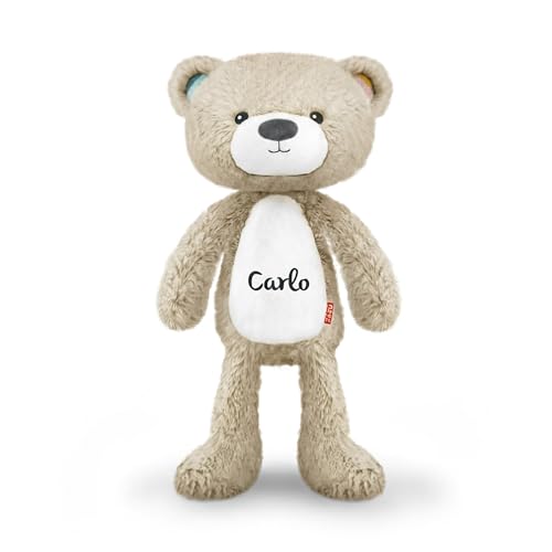 Mainely Personalisierbarer Schlaftrainer Brody der Bär Taupe einstellbare Helligkeit beruhigende Musik Babygeschenke mit Namen Zazu
