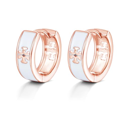 Estrellique Unisex Rosegold für Herren Weiß Kreuz Motiv Vintage Kreolen Ausschnitt 925 Sterling Hypoallergen Ohrschmuck Geschenkbox