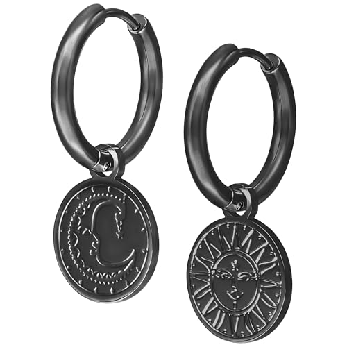 Wildcat Ohrringe - Little Sun Moon Hoops - Creolen aus Edelstahl mit Sonne Mond Anhänger - wasserfest langlebig hautverträglich - schwarz