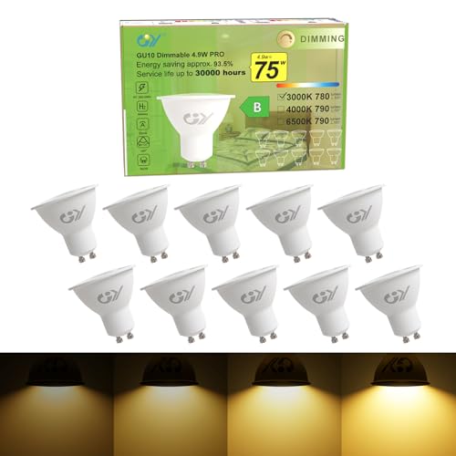 GY Led Dimmbar Warmweiss Lampe 4.9W 780 Lumen 3000K Warmweiß Glühbirnen 75W Halogenlampe ersetzt Abstrahlwinkel 120 Leuchtmittel Dimmbar Energiesparlampe 10 Stück