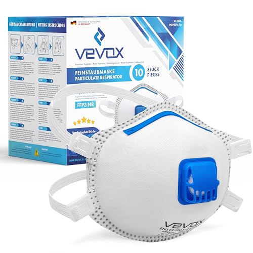 VEVOX FFP3 Atemschutzmasken   Im 10er Set   Komfort Plus Abdichtung   Staubschutzmaske FFP3 Ventil   Für den zuverlässigsten Schutz