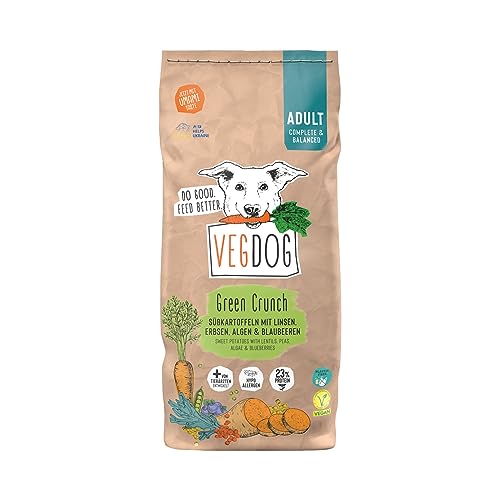 VEGDOG Green Crunch veganes Trockenfutter für Adulte Hunde mit Süßkartoffel und Linsen getreidefreies Alleinfutter für Allergiker mit alternativer Proteinquelle 5 kg