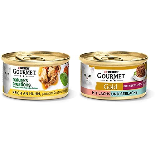 PURINA GOURMET Nature s Creation Katzennassfutter in Gelee naturbelassen Huhn 12er Pack 12 x 85g Gold Raffiniertes Ragout Duetto Katzenfutter nass Lachs und Seelachs 12er Pack 12 x 85g