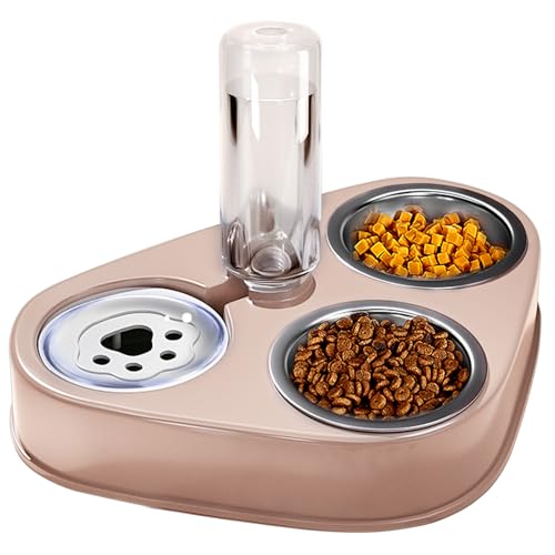 Rostfreier Stahl Doppelnapf Katzen 3 in 1 Futternapf Katzen Katzenfutternäpfe Hoch mit Automatischem Wasserspender Doppelter Futternapf Kleine und Mittlere Katzen und Hunde Rosa