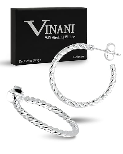 Vinani Halb Creolen Ohrstecker klein rund gedeht glänzend Sterling 2CFS