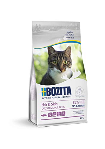 Bozita Hair Skin Weizenfrei Lachs 400 g Alleinfuttermittel für erwachsene Katzen Besonders geeignet für Katzen mit langem Fell und Katzen Ausgewogener Mineralstoffgehalt