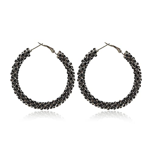 Glänzende große Creolen für Frauen Mädchen Boho Strass Big Wrapped Hoops Dangle Huggie Ohrring Leicht Bequem Funkeln Hochzeit Weihnachten Geburtstag Schmuck Geschenke 50 mm Metall Zirkonia