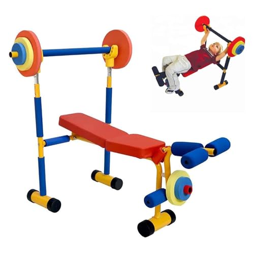 Kinder-Fitnessgeräte-Set verstellbare Bank- und Beinpresse mit Langhantel für das Training zu Hause fördert den aktiven Lebensstil für Jungen und Mädchen