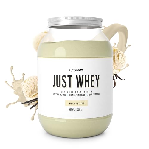 Just Whey Protein Pulver aus Weide-Kuhmilch mit DigeZyme für bessere Verdauung Mehrkomponenten Eiweißpulver mit essentiellen Aminosäuren BCAAs GymBeam 1000 g Vanilla