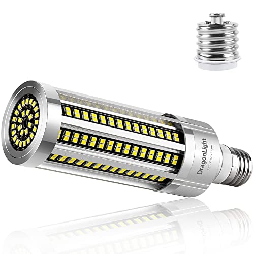 DragonLight 60W Superhell Mais Licht LED Glühbirne Lüfterlos Ersetzt 500Watt - E27 LED Lampe mit E40 Adapter - 6000K Kaltweiß 7 200 Lumens für Gebiet Beleuchtung - Garage Werkstatt Straßenleuchte