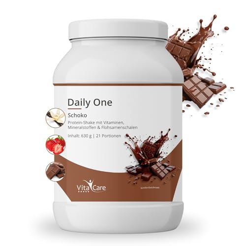 VitaCare Daily One Protein-Shake Schokolade 630gr Whey Protein-Pulver mit Flohsamenschalen-Pulver proteinreiches Fitness Nahrungsergänzungsmittel