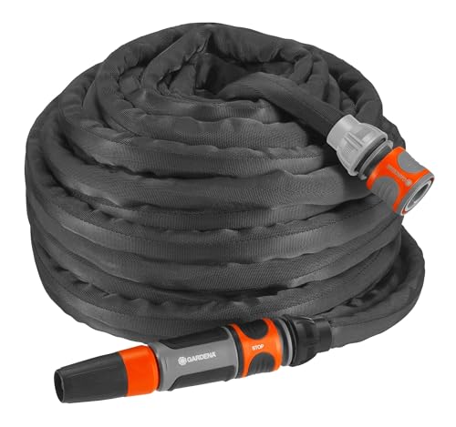 Gardena Textilschlauch Liano Set 20m flexibler und robuster Gartenschlauch aus Textilgewebe Schlauch ideal für Balkon und Terrasse kein Knicken oder Verdrehen schwarz anthrazit orange 18434-20