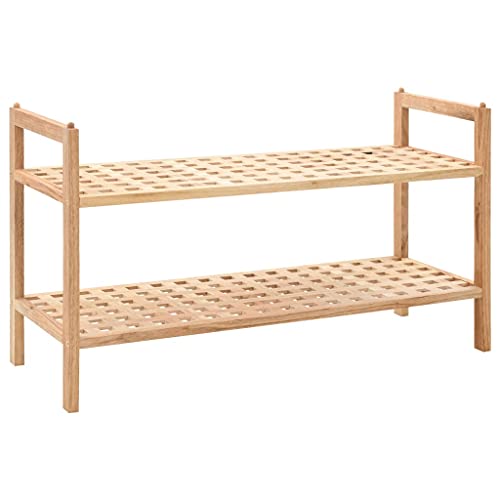 Tidyard Schuhablage 2 Regalen Bambusregal Aufbewahrung für Flur Bad Wohnzimmer Walnussholz Massiv 69x26x40