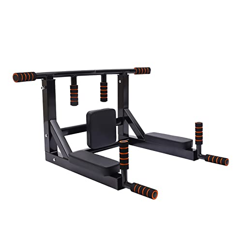 Klimmzug Station Für Xuhause Klimmzugstange Wandmontage Multifunktions Kraftstation Pull Up Bar Mit Rückenpolster Und Armlehnen 200Kg Belastbar Platzsparend Fitness Rack Für Zuhause Und Büro Schwarz