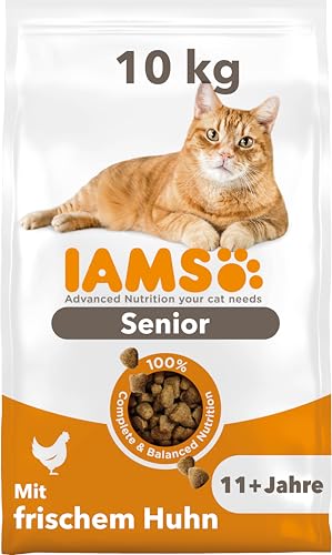 IAMS Senior Katzenfutter trocken mit Huhn - Trockenfutter für ältere Katzen ab 11 Jahren 10 kg
