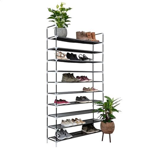 Vivol Deluxe Schuhregal XXL - Schuhablage für 50 Paar Schuhe - Schuhschrank mit 10 Ebenen - HxBxT 178x100x29 5 cm - Schuhständer Höhenverstellbar Wasserfest