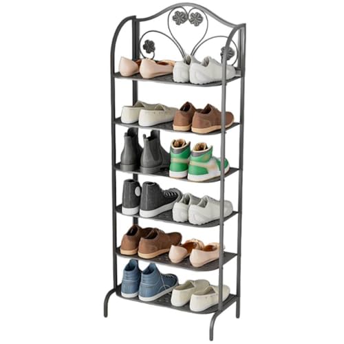 DECORN Schuhregal aus Metall mit 6 Ebenen Schuh-Organizer mit großer Kapazität Platzsparendes Schuhregal für Eingangsbereich Schrank Flur einfache Montage und stabile Struktur Schwarz