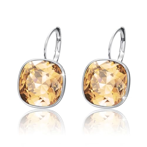 XUPING Kristall Ohrringe für Damen Funkelnde Ohrringe Silber Creolen Hängend Strass Hypoallergenic Jewelry Gelb