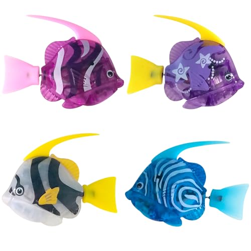 Mineup Roboter Fisch 4 Stück Robo Fish Elektrische Fische mit Leuchtende Elektronischer Haustier Fisch Katzenspielzeug Elektrisch Schwimmende Fische Spielzeu für Poolspielzeug Batteriebetrieben