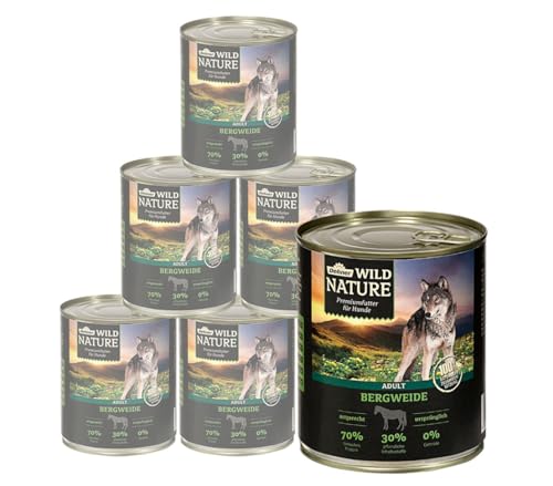 Dehner Wild Nature Bergweide Nassfutter getreidefrei zuckerfrei für Pferd 6x 800g Dose 4.8