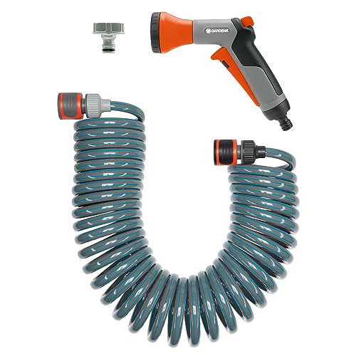 Original Spiralschlauch Set 10 m Spiralförmiger zum Gießen Bewässern kleinerer Flächen Rückstellkraft Durchmesser 9 Systemteilen Brause 4647 10m