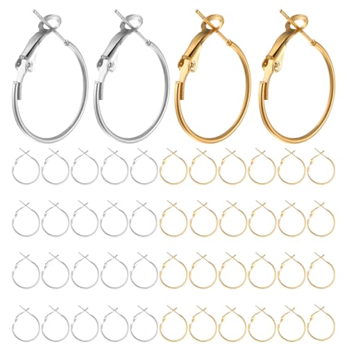 48 Stück Ohrring Creolen Gold Silber Groß für Schmuckherstellung Offene Perlen Silber Hoop Earrings Runde Creolen Ohrringe Rohlinge Selber Machen DIY Handwerk